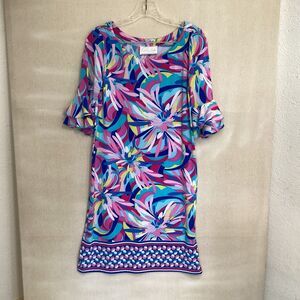 pappagallo dress M tropical floral flutter sleeve chic